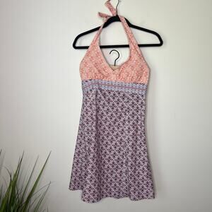Athleta Pack Everywhere Blue Red Peach Active Halter Dress Size S Quick Dry